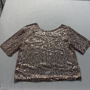 Mono B Sequin Short‎ Sleeve Top Women Sz 3XL Light Pink Pre-Owned